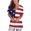 imageSAMPEEL Womens V Neck T Shirts Casual Rolled Short Sleeve Side Split Summer Tops Loose Fit52usa Flag a