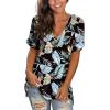 imageSAMPEEL Womens V Neck T Shirts Casual Rolled Short Sleeve Side Split Summer Tops Loose Fit56blackleaves