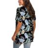 imageSAMPEEL Womens V Neck T Shirts Casual Rolled Short Sleeve Side Split Summer Tops Loose Fit56blackleaves