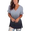 imageSAMPEEL Womens V Neck T Shirts Casual Rolled Short Sleeve Side Split Summer Tops Loose Fit61gradientgray
