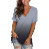 imageSAMPEEL Womens V Neck T Shirts Casual Rolled Short Sleeve Side Split Summer Tops Loose Fit61gradientgray