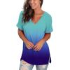 imageSAMPEEL Womens V Neck T Shirts Casual Rolled Short Sleeve Side Split Summer Tops Loose Fit62gradientskyblue