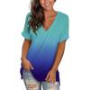 imageSAMPEEL Womens V Neck T Shirts Casual Rolled Short Sleeve Side Split Summer Tops Loose Fit62gradientskyblue