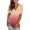 imageSAMPEEL Womens V Neck T Shirts Casual Rolled Short Sleeve Side Split Summer Tops Loose Fit63gradientcoral