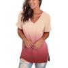 imageSAMPEEL Womens V Neck T Shirts Casual Rolled Short Sleeve Side Split Summer Tops Loose Fit63gradientcoral