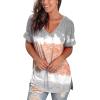 imageSAMPEEL Womens V Neck T Shirts Casual Rolled Short Sleeve Side Split Summer Tops Loose Fit91tiedyec