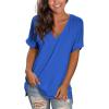 imageSAMPEEL Womens V Neck T Shirts Casual Rolled Short Sleeve Side Split Summer Tops Loose FitBlue