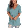 imageSAMPEEL Womens V Neck T Shirts Casual Rolled Short Sleeve Side Split Summer Tops Loose FitBlue Green