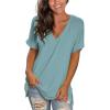imageSAMPEEL Womens V Neck T Shirts Casual Rolled Short Sleeve Side Split Summer Tops Loose FitBlue Green