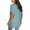 imageSAMPEEL Womens V Neck T Shirts Casual Rolled Short Sleeve Side Split Summer Tops Loose FitBlue Green