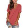 imageSAMPEEL Womens V Neck T Shirts Casual Rolled Short Sleeve Side Split Summer Tops Loose FitBrickred