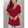imageSAMPEEL Womens V Neck T Shirts Casual Rolled Short Sleeve Side Split Summer Tops Loose FitBurgundy