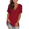 imageSAMPEEL Womens V Neck T Shirts Casual Rolled Short Sleeve Side Split Summer Tops Loose FitBurgundy