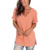 imageSAMPEEL Womens V Neck T Shirts Casual Rolled Short Sleeve Side Split Summer Tops Loose FitCoral