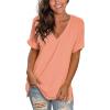 imageSAMPEEL Womens V Neck T Shirts Casual Rolled Short Sleeve Side Split Summer Tops Loose FitCoral