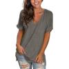 imageSAMPEEL Womens V Neck T Shirts Casual Rolled Short Sleeve Side Split Summer Tops Loose FitDarkgray