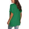 imageSAMPEEL Womens V Neck T Shirts Casual Rolled Short Sleeve Side Split Summer Tops Loose FitForest Green