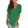 imageSAMPEEL Womens V Neck T Shirts Casual Rolled Short Sleeve Side Split Summer Tops Loose FitForest Green