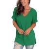 imageSAMPEEL Womens V Neck T Shirts Casual Rolled Short Sleeve Side Split Summer Tops Loose FitForest Green
