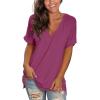 imageSAMPEEL Womens V Neck T Shirts Casual Rolled Short Sleeve Side Split Summer Tops Loose FitFuchsia
