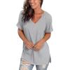 imageSAMPEEL Womens V Neck T Shirts Casual Rolled Short Sleeve Side Split Summer Tops Loose FitGrey