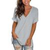 imageSAMPEEL Womens V Neck T Shirts Casual Rolled Short Sleeve Side Split Summer Tops Loose FitGrey