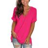 imageSAMPEEL Womens V Neck T Shirts Casual Rolled Short Sleeve Side Split Summer Tops Loose FitHot Pink