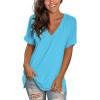 imageSAMPEEL Womens V Neck T Shirts Casual Rolled Short Sleeve Side Split Summer Tops Loose FitLakeblue