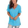 imageSAMPEEL Womens V Neck T Shirts Casual Rolled Short Sleeve Side Split Summer Tops Loose FitLakeblue