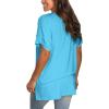 imageSAMPEEL Womens V Neck T Shirts Casual Rolled Short Sleeve Side Split Summer Tops Loose FitLakeblue