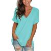 imageSAMPEEL Womens V Neck T Shirts Casual Rolled Short Sleeve Side Split Summer Tops Loose FitLakegreen