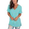 imageSAMPEEL Womens V Neck T Shirts Casual Rolled Short Sleeve Side Split Summer Tops Loose FitLakegreen