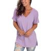 imageSAMPEEL Womens V Neck T Shirts Casual Rolled Short Sleeve Side Split Summer Tops Loose FitMauve