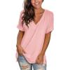 imageSAMPEEL Womens V Neck T Shirts Casual Rolled Short Sleeve Side Split Summer Tops Loose FitPink
