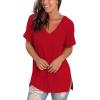 imageSAMPEEL Womens V Neck T Shirts Casual Rolled Short Sleeve Side Split Summer Tops Loose FitRed