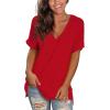 imageSAMPEEL Womens V Neck T Shirts Casual Rolled Short Sleeve Side Split Summer Tops Loose FitRed