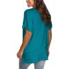 imageSAMPEEL Womens V Neck T Shirts Casual Rolled Short Sleeve Side Split Summer Tops Loose FitTurquoise