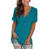 imageSAMPEEL Womens V Neck T Shirts Casual Rolled Short Sleeve Side Split Summer Tops Loose FitTurquoise