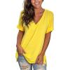 imageSAMPEEL Womens V Neck T Shirts Casual Rolled Short Sleeve Side Split Summer Tops Loose FitYellow