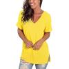 imageSAMPEEL Womens V Neck T Shirts Casual Rolled Short Sleeve Side Split Summer Tops Loose FitYellow