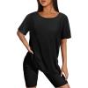 imageSAMPEEL Womens Workout Tops Oversized T Shirts Loose Fit Crewneck Short Sleeve Summer Sun Protection UPF 50All Black