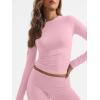 imageTrendy Queen Lounge Sets For Women 2 Piece Outfits Long Sleeve Shirts and Fold Over Yoga Pants Two Piece Workout SetsPink