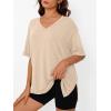 imageTrendy Queen Oversized Tshirts for Women Workout Plus Size Tops V Neck Short Sleeve Gym Shirts Casual Loose Fit Basic TeesLight Khaki