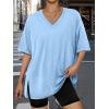 imageTrendy Queen Oversized Tshirts for Women Workout Plus Size Tops V Neck Short Sleeve Gym Shirts Casual Loose Fit Basic TeesLight Pink