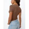 imageTrendy Queen Womens Basic V Neck Short Sleeve T Shirts Slim Fit Crop Y2k Tee 2025 Summer Cute Gym Fashion ClothesCoffee