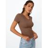 imageTrendy Queen Womens Basic V Neck Short Sleeve T Shirts Slim Fit Crop Y2k Tee 2025 Summer Cute Gym Fashion ClothesCoffee