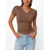 imageTrendy Queen Womens Basic V Neck Short Sleeve T Shirts Slim Fit Crop Y2k Tee 2025 Summer Cute Gym Fashion ClothesCoffee