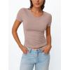 imageTrendy Queen Womens Basic V Neck Short Sleeve T Shirts Slim Fit Crop Y2k Tee 2025 Summer Cute Gym Fashion ClothesNutmeg