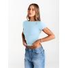 imageTrendy Queen Womens Boat Neck Tops Short Sleeve TShirts Slim Fitted Compression Summer Y2k Basic Clothes 2025Babyblue