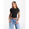 imageTrendy Queen Womens Boat Neck Tops Short Sleeve TShirts Slim Fitted Compression Summer Y2k Basic Clothes 2025Black